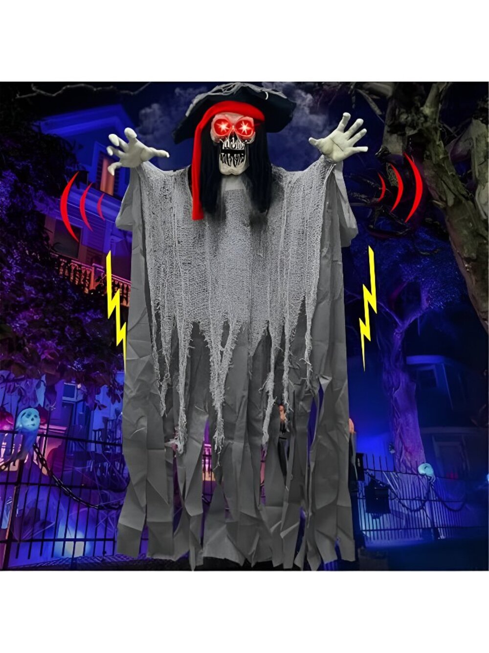 70" Large Halloween Animatronic Talking Pirate Ghost Decorations Outdoor